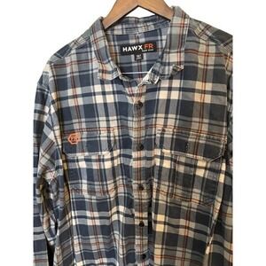 Hawx FR Work Gear Mens XLT Blue Plaid Flame Resistant Button Down Shirt